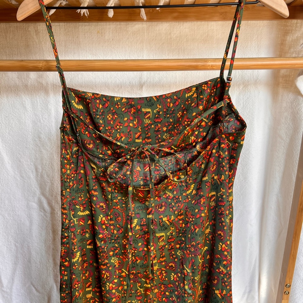 UO Olive Green Floral Sasha Satin Slip Dress - Picture 6 of 7